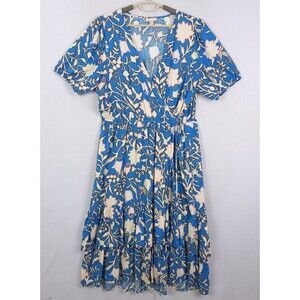 Knox Rose Dress Womens Blue Size 2XL Wrap Flounce Hem Boho Cottagecore